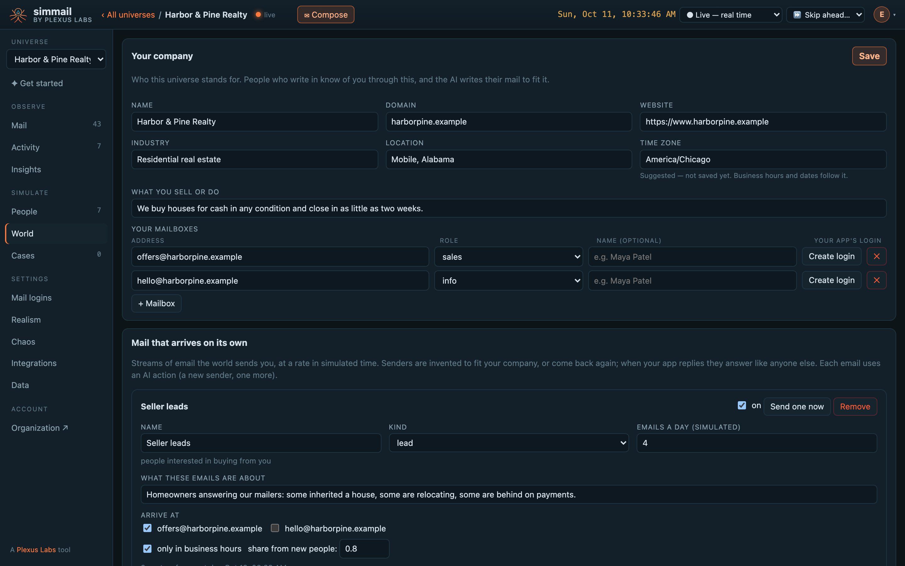 The World: your company profile and streams of mail that arrive on their own
